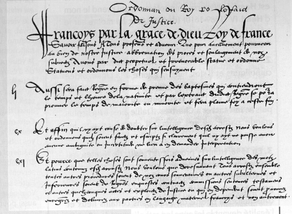 Copie du préambule et des articles toujours appliqués de l'ordonnance de Villers-Cotterêts.